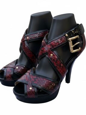 Michael Kors Red Snakeskin Cross-Strap High Heel Sandals